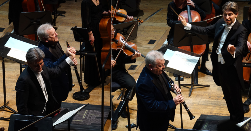 Daniele Rustioni leads the Ulster Orchestra, with musicians playing woodwind and string instruments, delivering a Retrospective on the concert stage.