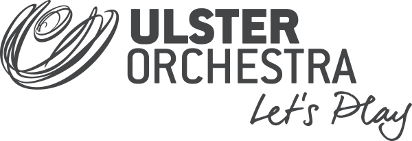 Ulster Orchestra logo with a circular abstract design on the left and the words "ULSTER ORCHESTRA Let's Play" in bold and script fonts.