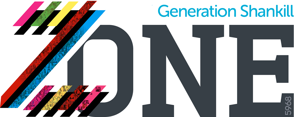A graphic with the word "ZONE" in bold letters, a colorful stylized letter Z, and the text "Generation Shankill" in the top right corner.